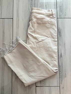 Oliver Logan Wide Leg Crop Fray Hem Jeans Size 34 EU Ecru Off White